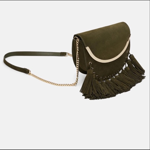 Genuine Leather Suede Crossbody Bag w/ Tassels - Picture 3 of 8